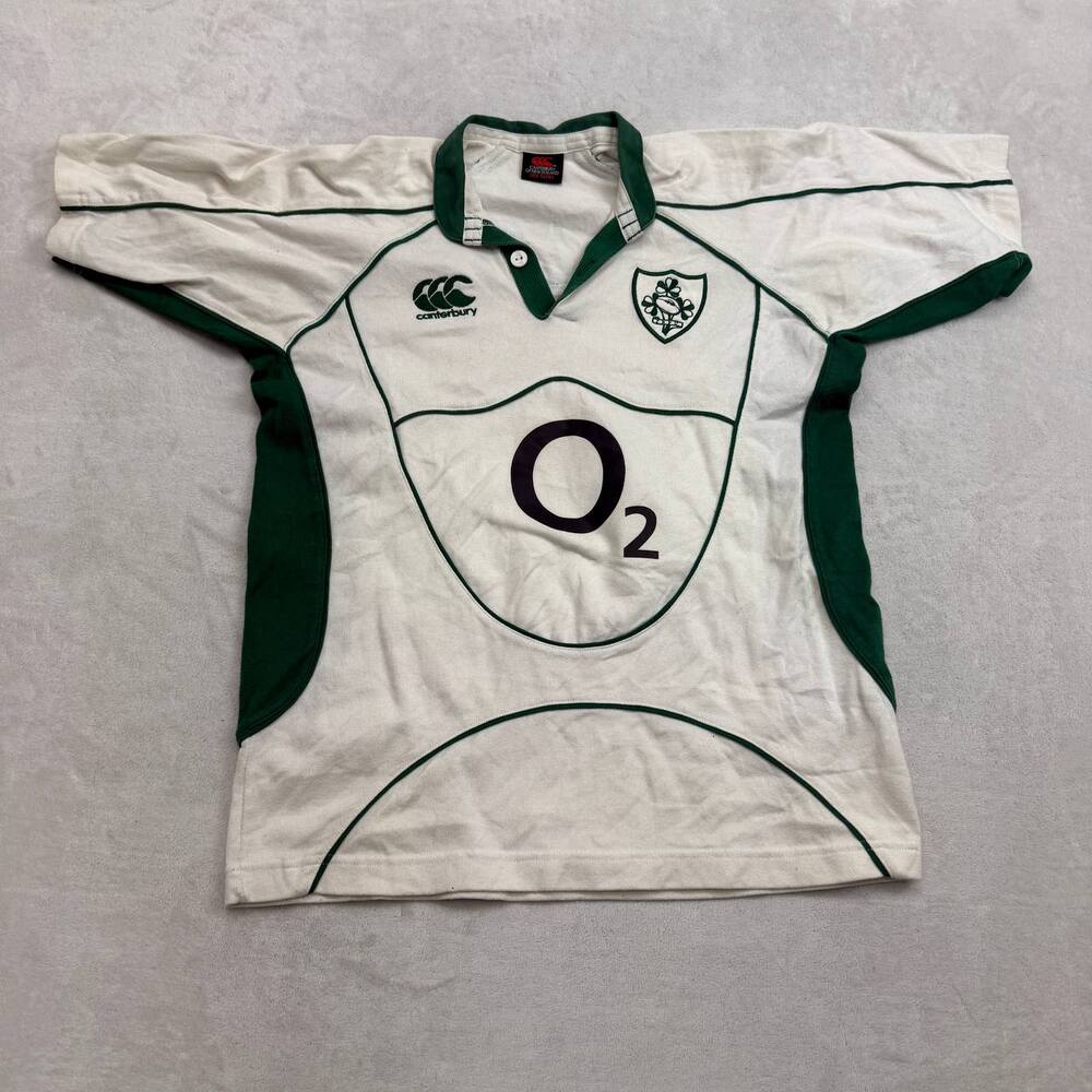 Ireland Rugby IRFU Canterbury O2 Boys White Jersey Size 10Yrs Green Trim 2000s